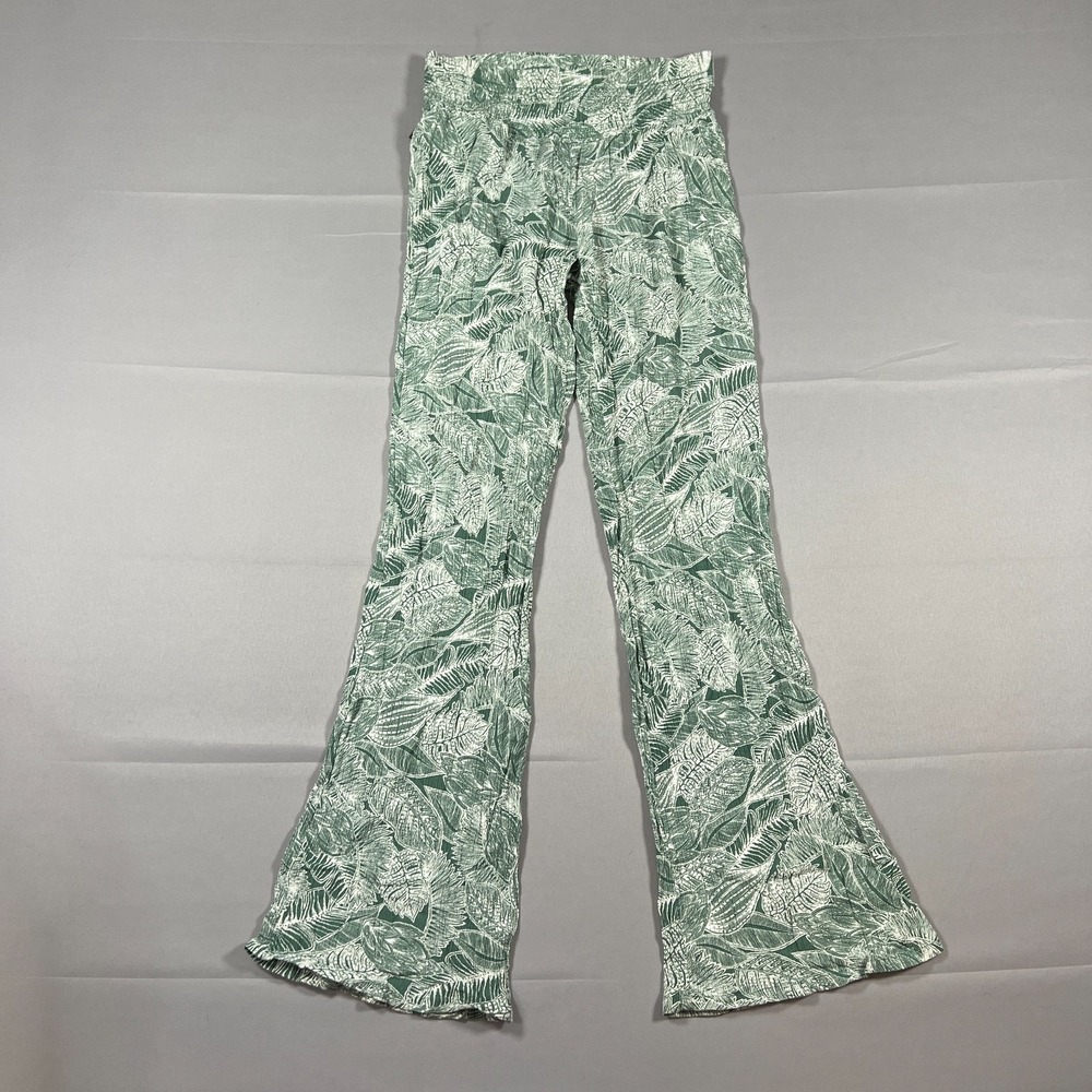 O'neill Breezy Beach Pants Womens Small Green Tropical Print Flared Leg Pull On